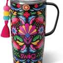Swig Life Stainless Steel 22oz Travel Mug, Insulated Tumbler with Handle and Lid, Cup Holder Friendly, Dishwasher Safe, Caliente