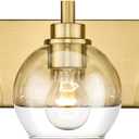 Bathroom Light Fixtures, 3-Light Brushed Gold Vanity Light, Modern Wall Sconces with Clear Glass Globe Shade, Bathroom Wall Lights for Mirror Kitchen Bedroom Hallway Living Room, VL195-GD-3