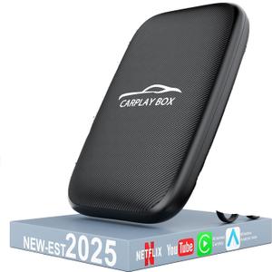 3 in 1 Wireless CarPlay Adapter for Apple iPhone & Android Auto Adapter(2025 Upgraded), Car Play Video Box Built in Netflix YouTube Support TF Card, for Factory Wired CarPlay Carsfrom 2015 & iOS 10+ (Black)