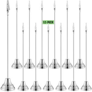 Skyygemm 12 Pcs Table Number Holders 12 Inch Place Card Holder with Alligator Clip Metal Place Card Stands Table Sign for Photos, Food Signs, Birthdays, Weddings (Silver)
