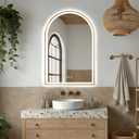 Arched LED Bathroom Mirror, 36"x24" LED Mirror with Frontlit, Arch Backlit Mirrors Gold Framed Anti-Fog, 3 Colors, Dimmable, Adjustable Brightness, Waterproof, UL Listed