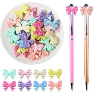 48 Pcs Bow Beads for Pens Bulk 3D Acrylic Focal Beads Beadable Keychain Making DIY Jewelry Charms Necklace Bracelet Craft Supplies