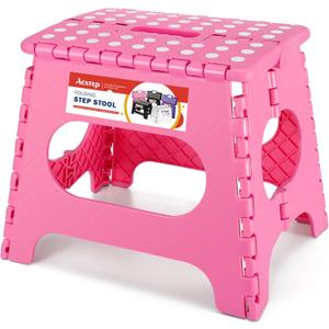 ACSTEP Folding Step Stool for Adults-11 Height Lightweight Plastic Stepping Stool. Foldable Step Stool Hold up to 300lbs Non Slip Collapsible Stool Pink ACSTEP Folding Step Stool for Adults-11 Height Lightweight Plastic Stepping Stool. Foldable Step Stool Hold up to 300lbs Non Slip Collapsible Stool Pink