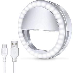 Meifigno Selfie Ring Light, [Rechargeable] with 36 LED Lights, 3-Level Adjustable Brightness Clips On Phone Ring Light Compatible with iPhone 16 15 14 13 12 11 Plus Pro Max iPad Laptop Samsung, White