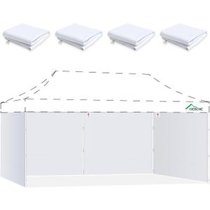 Acepic 10x20ft Sidewalls with Zipper for 10x20 Pop up Canopy Tent Frame, Waterproof UV Protection, Provide Shelters for Outdoor, Party, Market, White (4PCS Sidewalls Only, Not Included Frame and Top)
