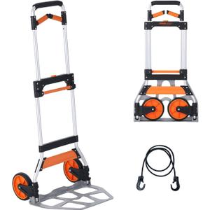 VEVOR Folding Hand Truck and Dolly, 309 Lbs Capacity, Aluminum Foldable Cart, Heavy-Duty Luggage Trolley Cart with Telescoping Handle and PP+TPR Wheels for Home, Office, Shopping, Travel