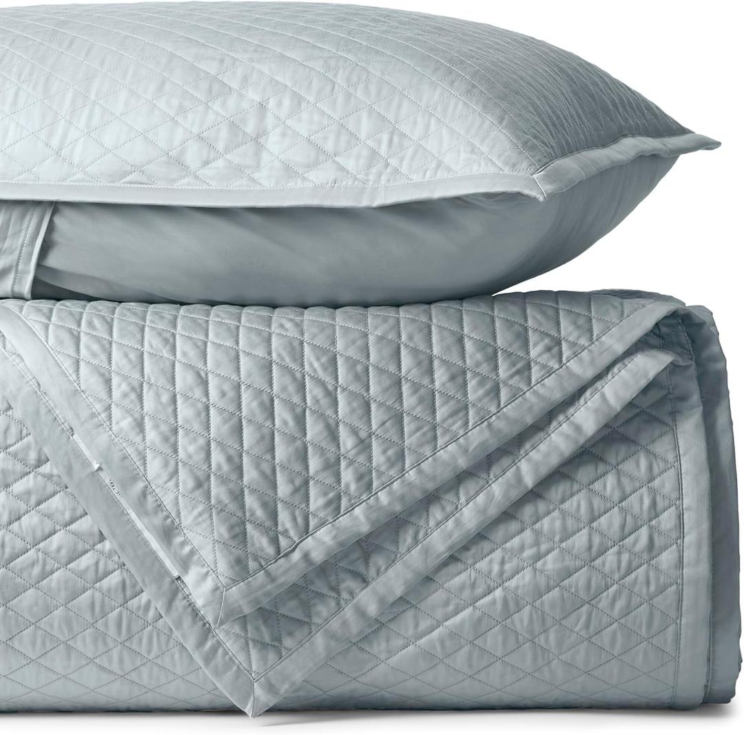 BIOWEAVES 100% Organic Cotton Quilt King Size - Diamond Stitched Quilted bedspreads - All Season Oversized Coverlet Set - GOTS Certified Bedding Set | 1 Quilt & 2 Pillow Shams (Shore)