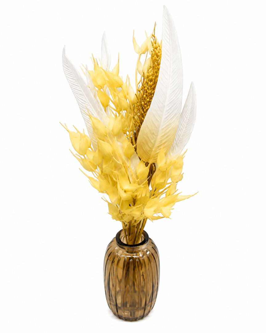 HH Harvest Floral In Glass Vase Tan, 6"