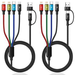 6 in 1 Multi Charging Cable, 2Pack 10Ft USBC Multi Chargers for All Devices Braided USB A/C to Lightning/Type C/Micro USB Ports Universal Charger Cord for iPhone Series/Samsung/Tablets/PS and More