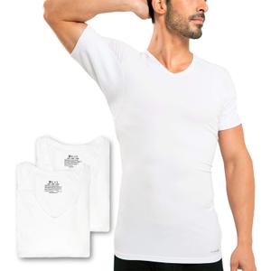Ejis 3 pk Sweat Defense Undershirt | V Neck | Underarm Sweat Proof Micro Modal (Medium, White)