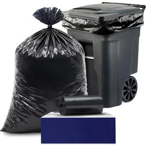 Plasticplace 64-65 Gallon Black Trash Bags, Heavy Duty Toter Can Liners, Tear & Leak-Proof, Industrial Strength, 25 Count, Large Garbage Bags for Kitchen & Commercial Use 1.2 Mil, 50" x 60"