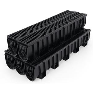 FAHKNS 5 Pack Trench Drain System, 5.9x7.5x39 Inch HDPE Drainage Trench,Black Driveway Trench Drain, Drainage Channel for Vehicle Passages, Patios, Garden Paths,Pool
