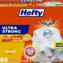 Hefty Ultra Strong 13 Gallon Trash Bags, Tall Kitchen Trash Bags 13 Gallon Size, Drawstring Closure, Continuous Odor Control, White, Citrus Twist Scent, 80 Bags