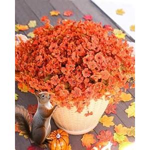 Artificial Fake Mums Flowers for Fall Outdoors Decor, 16 Bundles of Lifelike UV Resistant Orange Silk Daisies – Ideal for Porch, Garden, Yard, Planter, Halloween & Thanksgiving Autumn Decoration