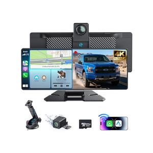 10.26" Portable Carplay Screen for Car, 4K HD Car Stereo Touch Screen with Apple CarPlay and Android Auto, 4K Dash Cam, 1080P Backup Camera, Mirror Link, Voice Control, Bluetooth, GPS, AUX/FM