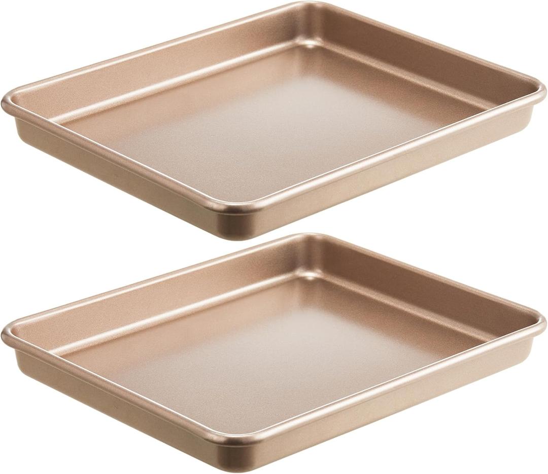 HONGBAKE 1 Pack 11 x 9 Inch Toaster Oven Pans and Trays, Small Baking Sheet Set for Cooking, Non-Stick Cookie Sheets, Heavy-Duty 0.8mm Thick, Easy to Clean, 1.26 Inch Deep, Gold