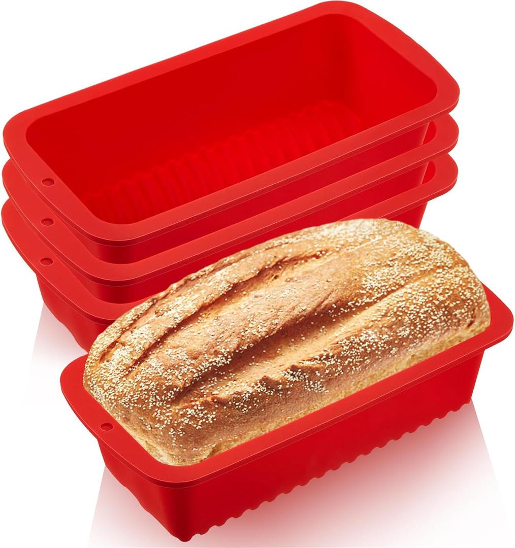 Willinglong 4 Pcs Silicone Bread Loaf Pan 9 x 5 Inch Rectangle Silicone Baking Molds Non Stick Mini Cake Pan, Homemade Loaf, Bread and Meatloaf, Red