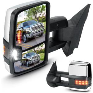Towing Mirrors Chrome for Chevy GMC 2007-2013 Avalanche Silverado 1500 Suburban, 07-2014 Sierra 2500 3500 HD Tahoe Yukon Power Heated with Arrow Clearance Light Turn Signal Folding Telescoping Pair