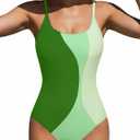 BMJL Womens One Piece Swimsuit Sports Full Coverage Bathing Suit Color Block Slimming Tummy Control Swimming Suits (Small, Green)