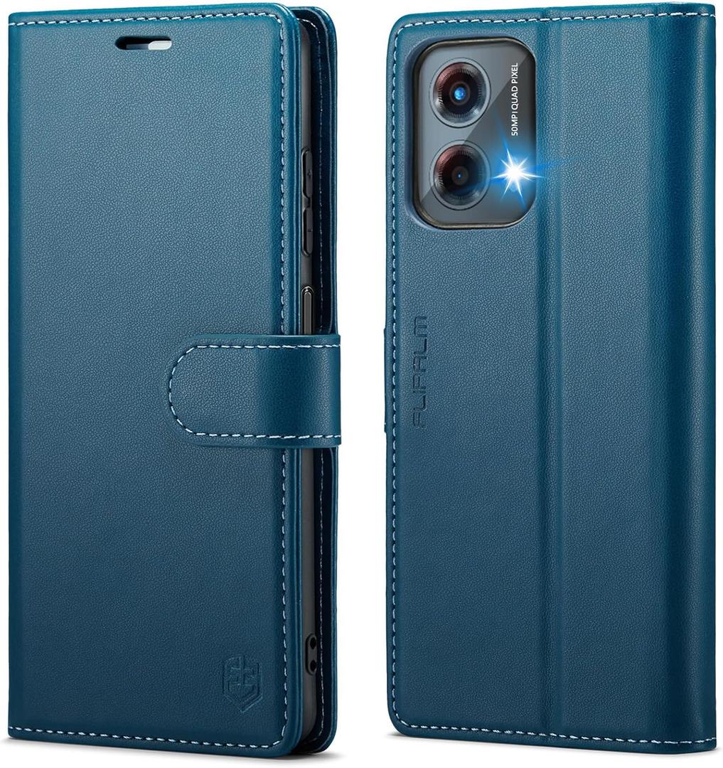 FLIPALM Wallet Case for Moto G 5G 2024, RFID Blocking Credit Card Holder, PU Leather Folio Flip Kickstand Protective Shockproof Cover for Motorola Moto G 5G 2024 (Blue)