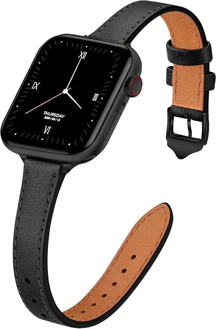 JR.DM Slim Leather Bands Compatible with Apple Watch Band 38mm 40mm 41mm 42mm 44mm 45mm 46mm 49mm, Genuine Leather Band with Charms, Feminine Design for Iwatch Ultra SE Series 11 10 9 8 7 6 5 4 3 2 1