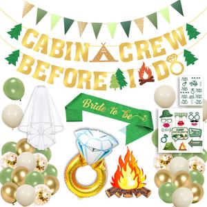 Camp Bachelorette Decorations Kit, Gold Green Bachelorette Party Supplies, Bachelorette Gifts for Bride Include Camping Party Banner, Bachelorette Temporary Tattoos, Bride Balloons Decor