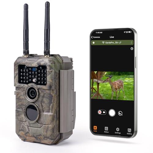 GardePro E6 2.0 WiFi Trail Camera (Non-Cellular), 64MP Photos, 4K Video, Dual Antennas 165ft Range, Live View, 110° Wide-Angle, No-Glow Night Vision, Motion Activated
