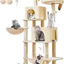 Taoqimiao Cat Tree, 66.2-Inch Cat Tower for Indoor Cats, Plush Multi-Level Cat Condo with 7 Scratching Posts, 2 Perches, 2 Caves, Hammock, 2 Pompoms, Beige MS013M