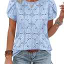 OFEEFAN Blouses for Women Dressy Casual Petal Short Sleeve Shirts Crochet Lace Boho Tops Spring Fashion Summer Outfits, M