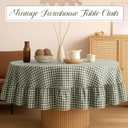 Mindsoft Green Gingham Ruffled Tablecloth 70 x 70 Inches Round Cotton Linen Checkered Table Cloth Buffalo Plaid Farmhouse Vintage Decorative Tablecover for Picnic Kitchen Dining Room Home Party