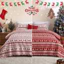 CAROMIO Christmas Quilt Set King Size - Boho Reversible Bedspread Coverlet Set with Christmas Tree Reindeer Snowflakes Printed Pattern, Soft Lightweight Bohemian Quilt Bedding Cover Set King (King (104"x96"), White&red)