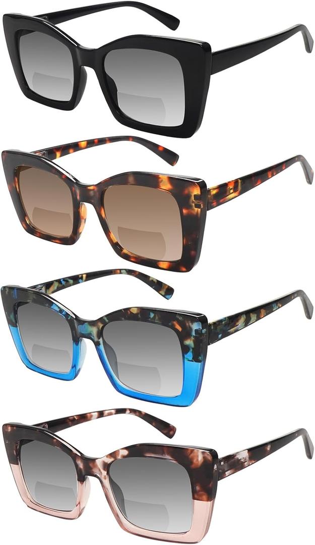 4 Pack Bifocal Reading Sunglasses for Women Oversized Square Sun Readers Oprah Style for Women UV400 Protection