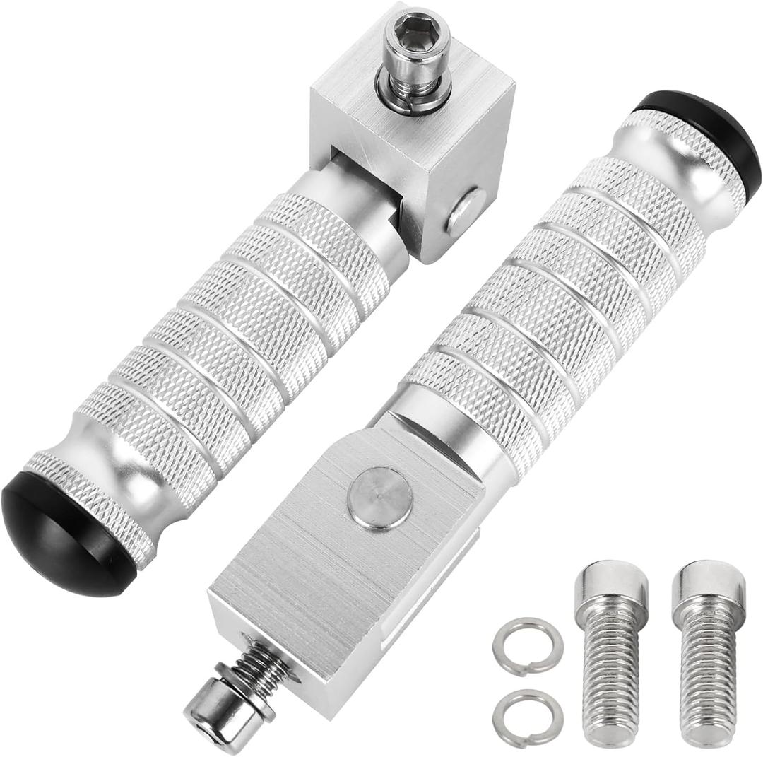 Motorcycle M8 Universal Foot Pegs CNC Foldable & Anti-Skid 90 Degree Motorbike Pegs Fits for Super 73, Motorcycle, Bicycle, Mini Bike, Electric Motor, ATVs, UTVs, Go Karts, Quads, Scooters Silver