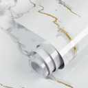 practicalWs Glossy Marble Wallpaper Peel and Stick White/Gold Granite Contact Paper Removable Wall Paper for Kitchen Countertop Cabinet Furniture 35.4" x 118"