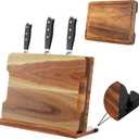 3 in 1 Magnetic Knife Block Stand, 14"x10" Cutting Board, Knife Sharpener - Wooden Magnetic Knife Holder - Acacia Display Holder Double Sided Storage Rack Magnets for Knives - No Assembly Required