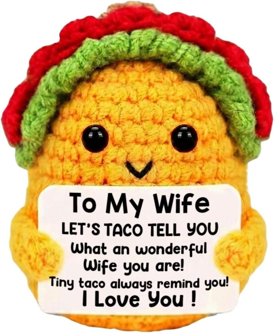 5 x Positive Crochet Taco Birthday Gifts for Women Men Handmade Mini Taco Emotional Inspirational Support Taco Valentines Gifts for Him Her Christmas Stocking Stuffers Pick Me Up Gift for Women