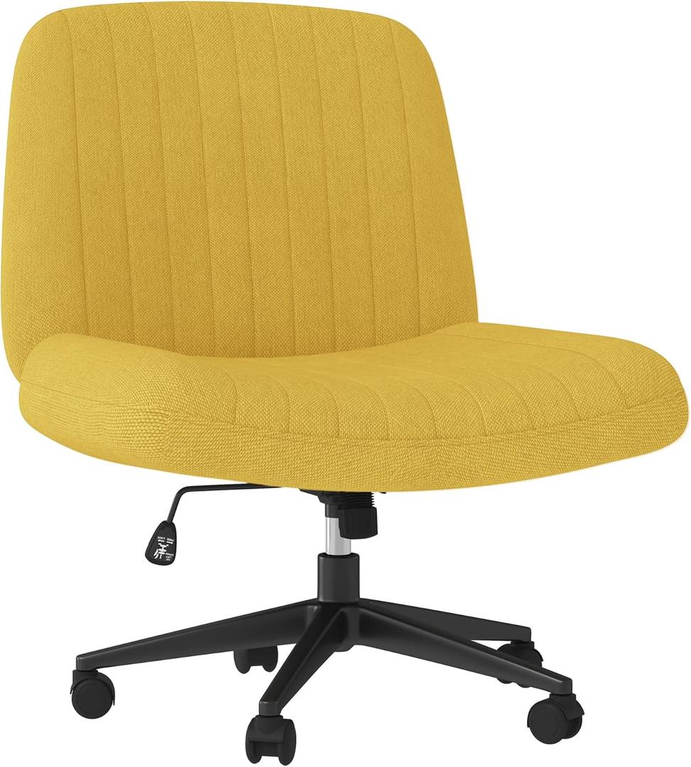 Shintenchi Criss Cross Chair,Cross Legged Office Seat with Wheels Armless Swivel Vanity Chair,Height Adjustable Wide Computer Task Seating for Home Office,Yellow