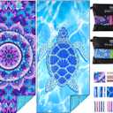 2 Pack Microfiber Oversized Lightweight Beach Towel 71"x32" XL Extra Large Thin Sand Free Towels Travel Swim Pool Yoga Gym Camping for Adults Women Men Beach Essentials Accessories Vacation Gift (Turtle Mandala)