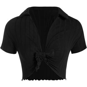 Milumia Women Tie Front Crop Tops Sexy Deep V Neck Y2k Going Out Rave Shirts, XL
