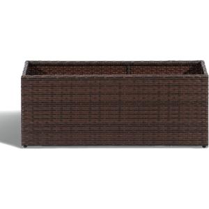 SUNNYPARK Brown Rectangular Planter Box All-Weather PE Rattan Large Modern Planters with Removable Liner Indoor Outdoor Decorative Flower Pot for Patio, Balcony, Garden, 36''x12''x16''