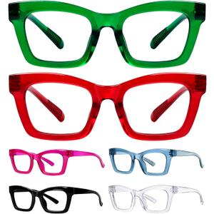 BFOCO Reading Glasses Metalless Screwless Spring Hinges Cat-Eye 6 Pack Readers for Women +2.00