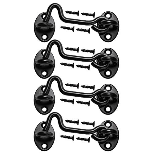 Klurent 4 Pack 4" Barn Door Latch Door Lock Hardware, Sliding Door Lock Eye Hook Latch with Screws, Rust-Resistant Metal Gate Latch, Privacy Hooks Latch for Inside Door, Window, Wooden Fence, Garage