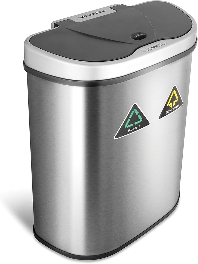 Ninestars DZT-70-11R Automatic Touchless Motion Sensor Semi-Round Can/Recycler, 18.5 Gal. 70 L., Stainless Steel