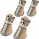 QUMY Dog Shoes for Small Dog, Puppy Dog Boots & Paw Protectors for Winter, Summer Hot Pavement, Waterproof in Rainy Weather, Ourdoor Walking, Indoor Hardfloors Skid-Resistant Soles Khaki Size 2