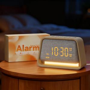 Vivilumens Wooden Alarm Clock White Noise Sound Machine for Sleep 10 Soothing Sounds 10 Natural Sounds for Adults Sleeping Digital Dimmable Night Light Gentle Clock for Bedroom Dual Alarm Gift for Mom