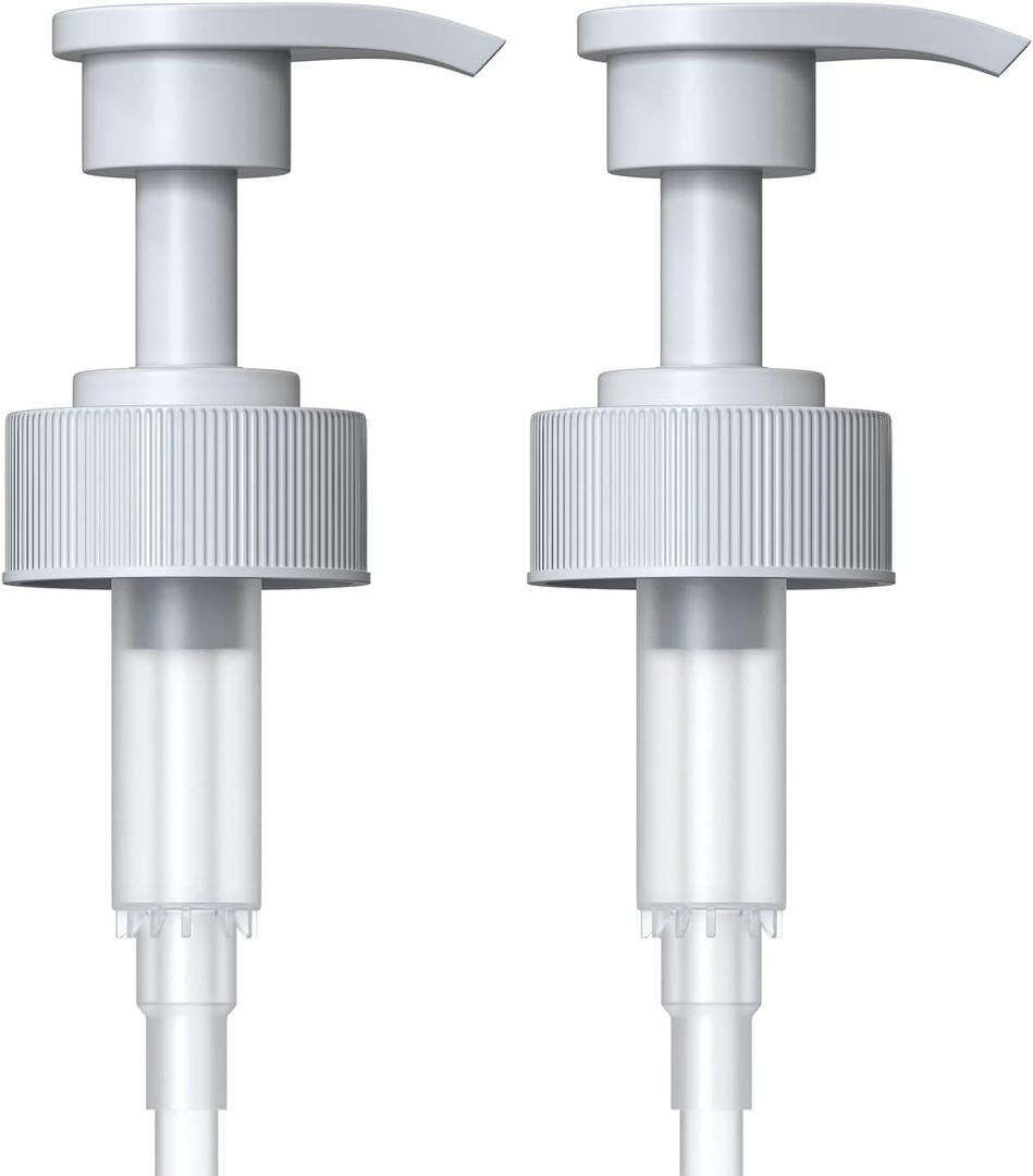 Gallon Pump Dispenser for Glass Jugs or Plastic Bottles - Compatible with Listerine Pump 1-1.5L Bottle Heavy-Duty Industrial Grade for Syrup, Soap, Condiments, Detergent - Pack of 2 White Pumps