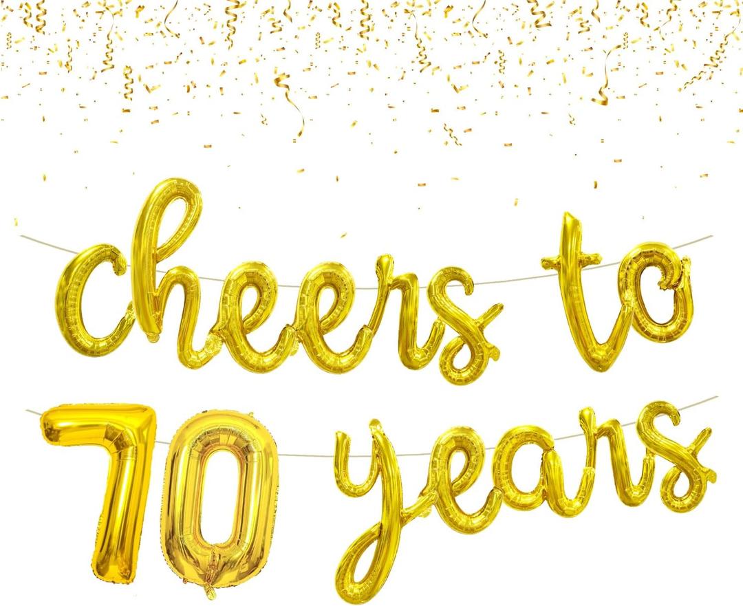 Cheers to 70 Years Banner 16 Inch Gold Foil 70th Birthday Balloon Decorations for Him/Her 50th Birthday Party 70 Years Anniversary Decorations 70th Wedding Party Supplies For Men/Women