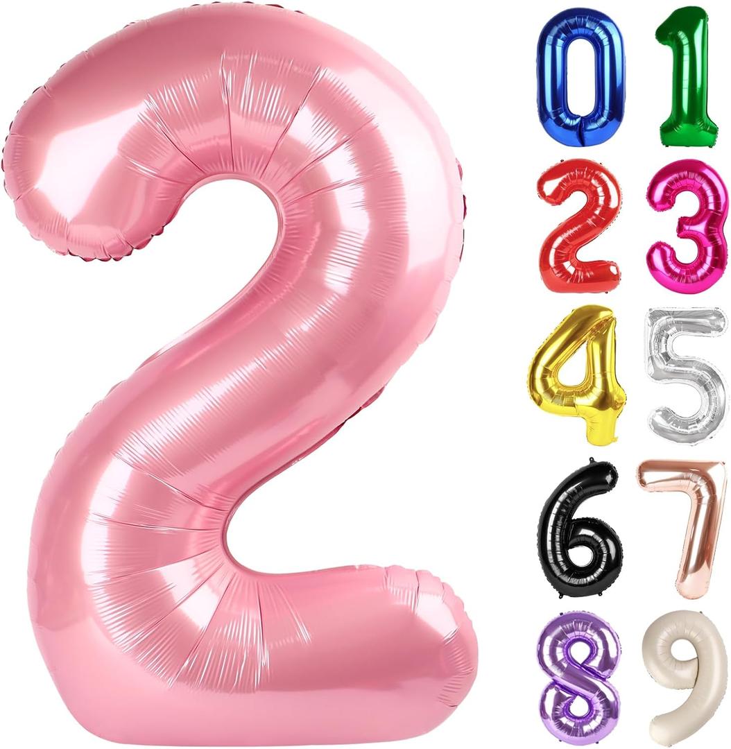 2 Balloon - Pearlescent Pink Birthday Number Balloons, 40 Inch Large Foil Balloons for Men Women Boys Girls Pearlescent Pink Themed Birthday Decorations