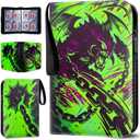 Protective Trading Card Albums - 4 Pocket Double Sided Collection Binder for 400 Cards, Durable Scratch-Resistant PU Cover, Sleeves for 3 Ring Binder, Portable Organizer for MTG Game Card(Green Rosha)