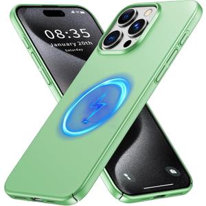 GRECAZO Magnetic Ultra Thin Bumper Case for iPhone 15 Pro Max, Light Green